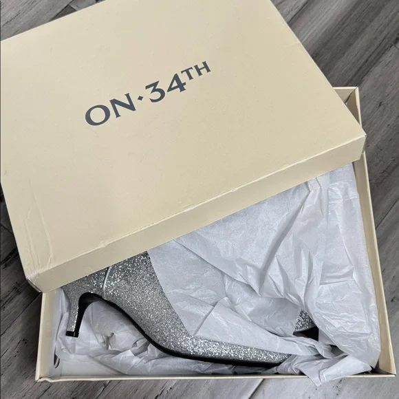 ON 34TH AATIRA TULIP GLITTER BOOTIES SILVER KITTEN HEEL POINTED TOE SIZE 7 *NIB* - Picture 10 of 15